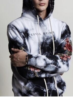 CIVIL REGIME Roses Marble Tie-Dye Hoodie Black & White Medium
